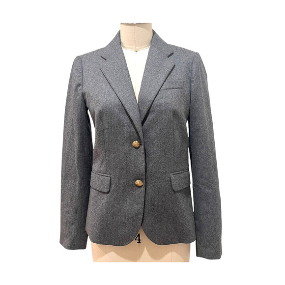 J. Crew Blazer Womens sz 2 Gray 100% Wool Jacket Gold Crest Buttons - Picture 1 of 7